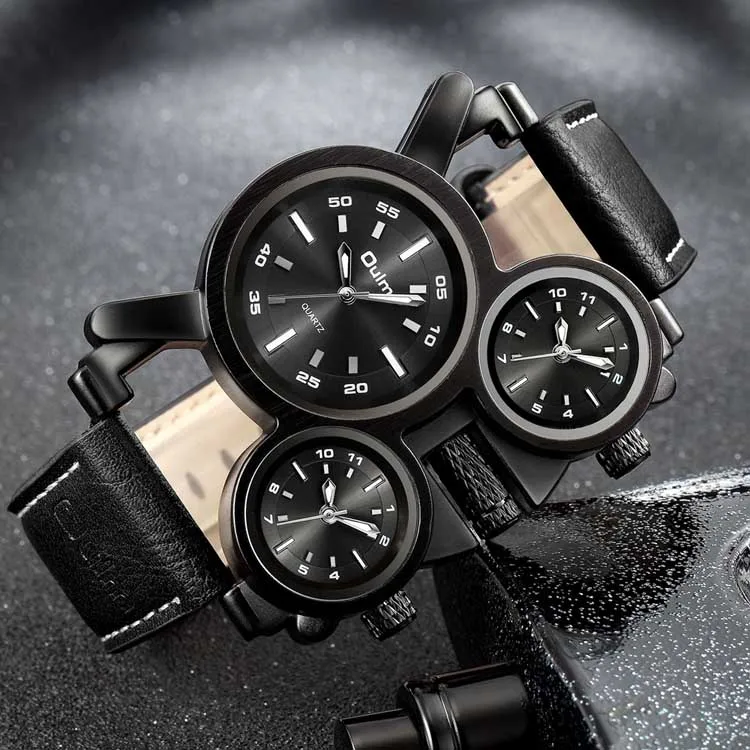 Oulm 1167 Top 10 Brands Guangzhou Men Quartz Watch Low Price Genuine Leather Strap Chronograph Character Sports Wristwatch