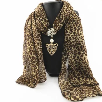 LD-021 Fashion Leopard Scarf necklace Vintage Leopard Pendant Necklace Scarf