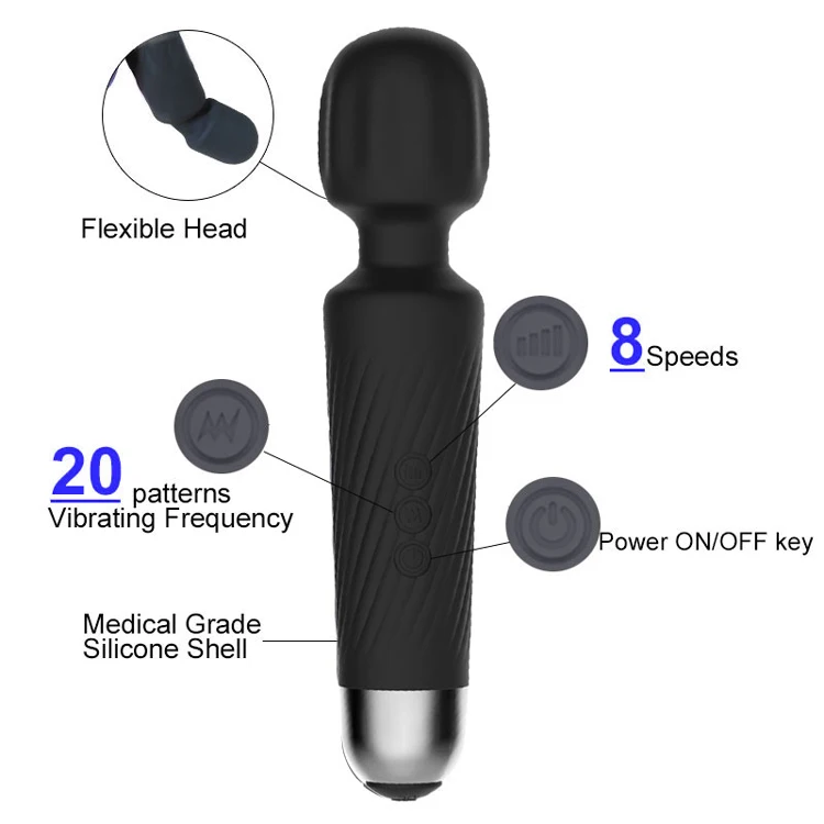 USB Charge Magic 20 Pattern 8 Speed AV Wand Massager Electric Relax Massage Vibrator Waterproof Silicone Personal Body Massager