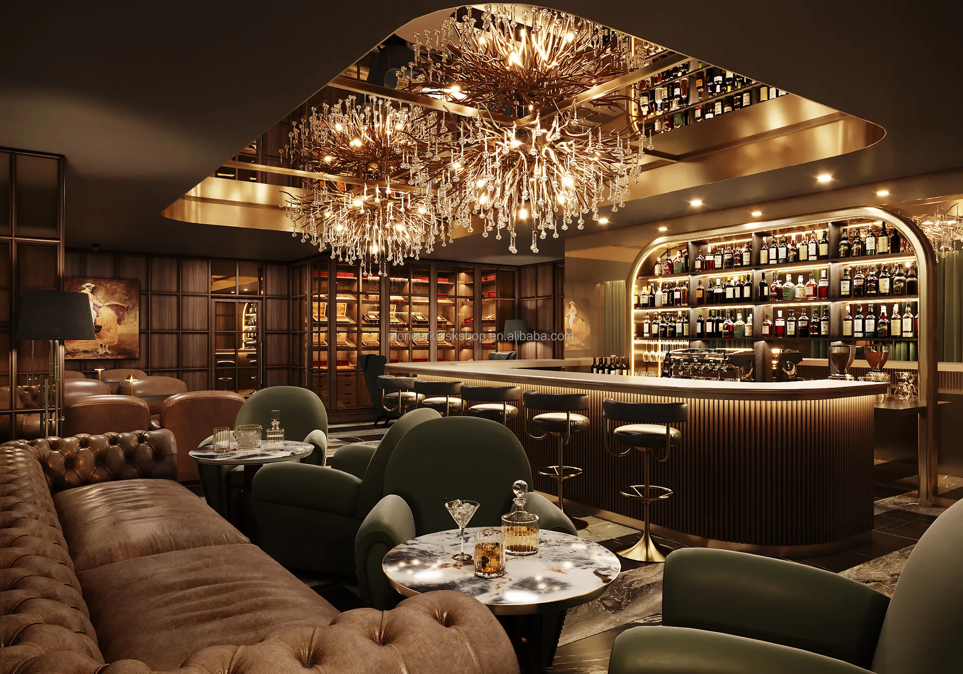 Modern Luxury Smoking Club Bar Interior Design Hookah Bar Counter Shisha Lounge Furnitures