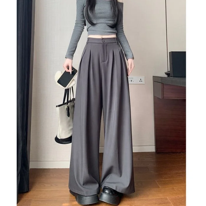 Women's Wide-Leg Pants 2025 Summer New Arrivals High-End Drapey Loose-Fit Straight-Leg Trousers for Petite Figures