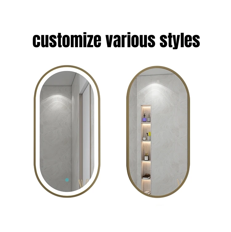 product led smart framed oval makeup vanity with lighted corner bathroom make up telescoping foldable mirror with lights around the edge-4