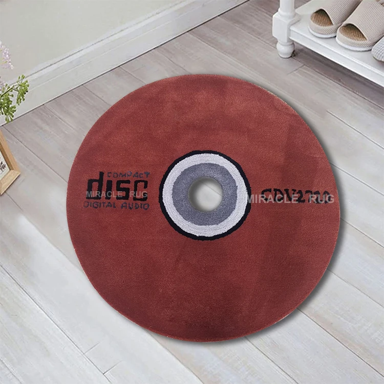 Custom Designer CD Shaped Carpet Round Area Rug Hand Tufting Designs 3D Music Bedside Customized CD Disc Carpet Logo Rug Carpets