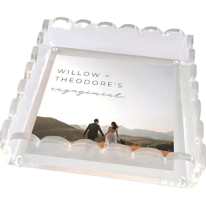 Small 8 Inch Square Scalloped Acrylic Organizer Custom Clear Acrylic Serving Tray with Magnet
