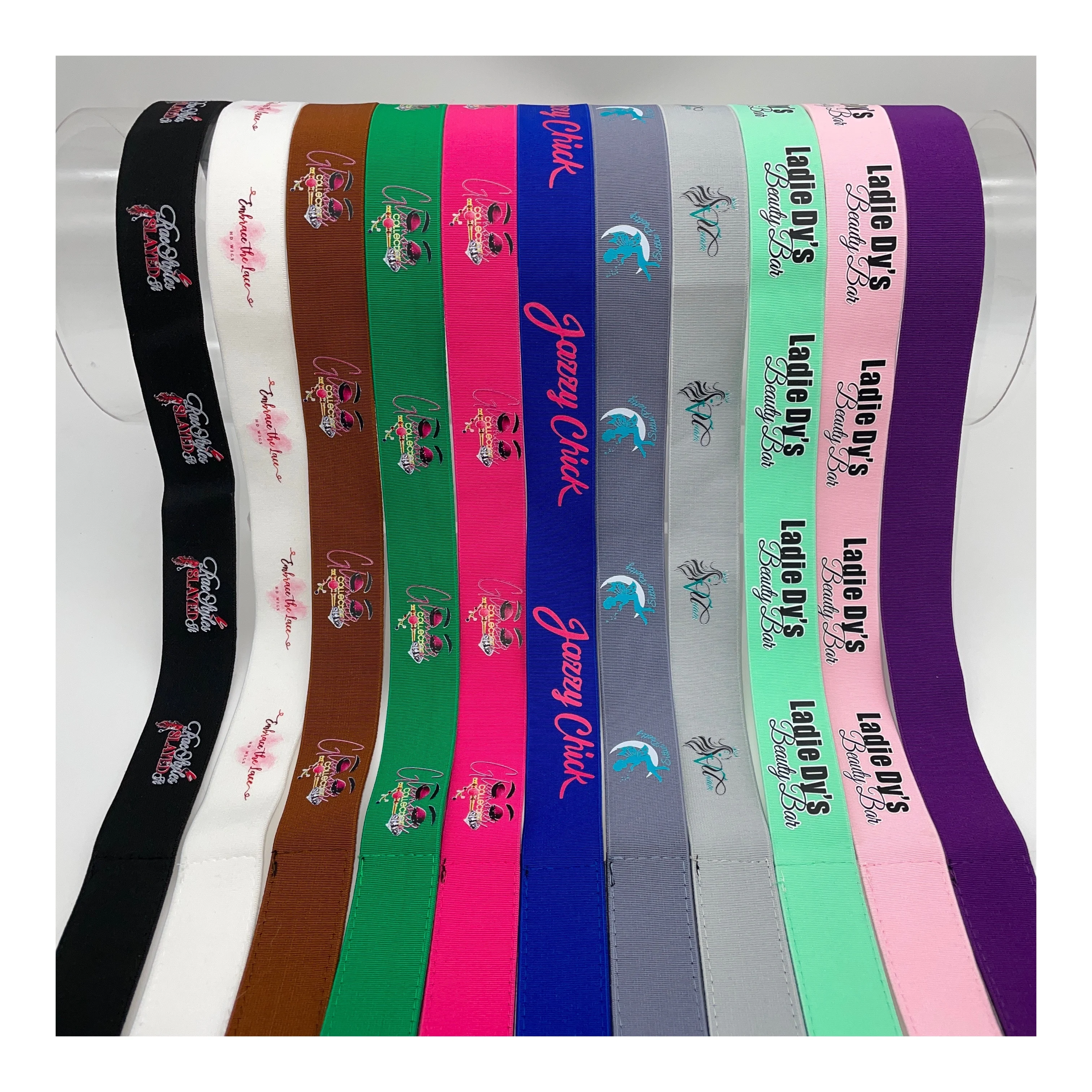 Оптовая продажа, мягкие регулируемые пользовательские логотипы, кружевные края для волос, рассекающий парик, эластичные повязки на голову, повязки для волос