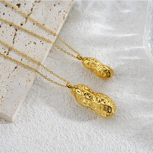 Peanut Shape Charm Pendant Necklace with Link Chain Trendy 18K Gold Plated Stainless Steel Jewelry Set for Women Casual Fashion