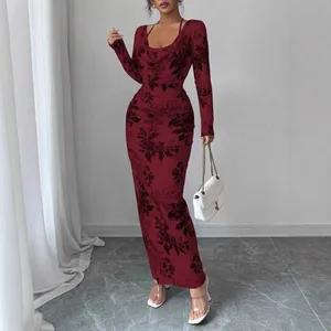 Floral Print Sexy Bodycon Dress Elegant Lace Up Slim Fitting Women Dress
