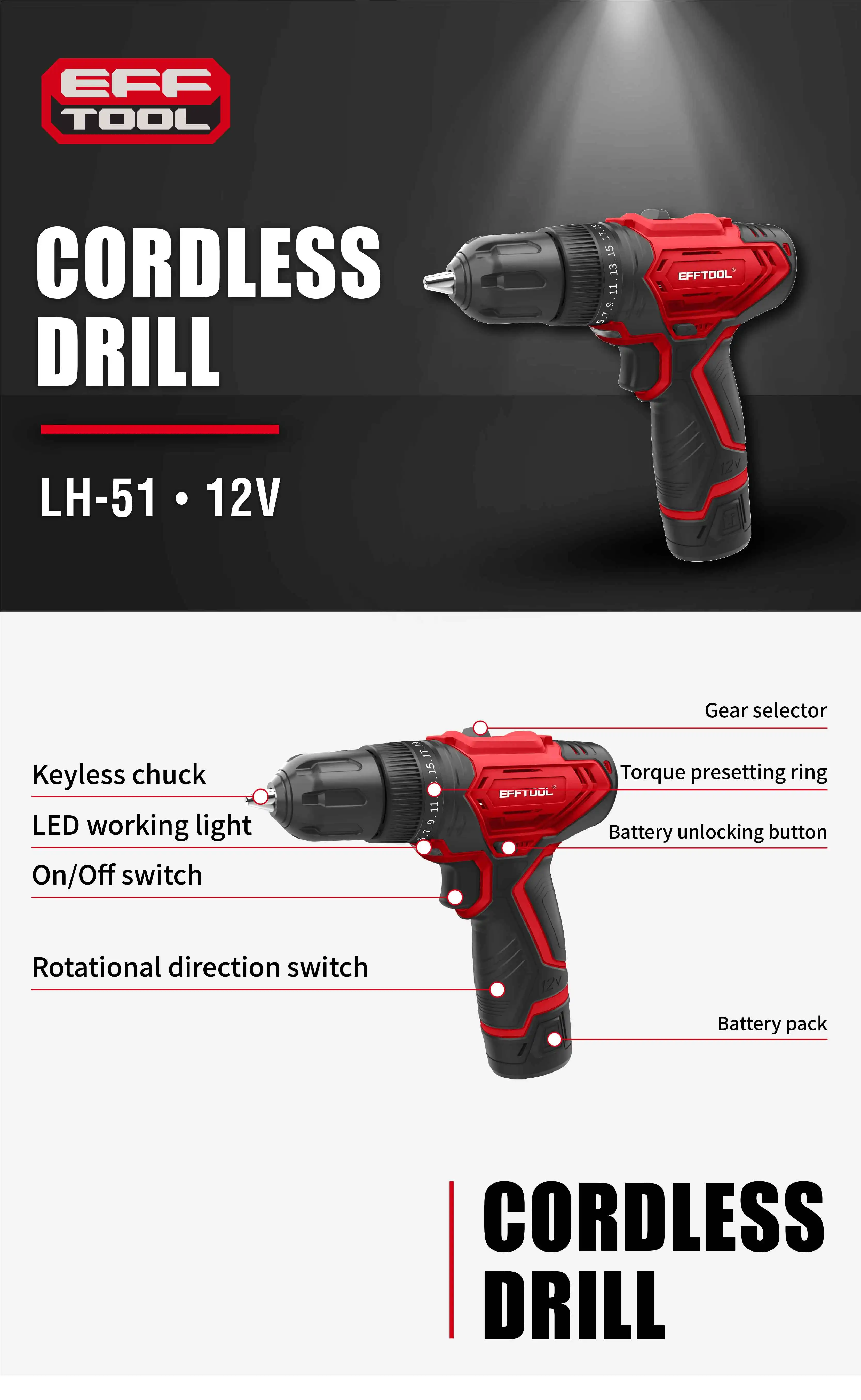 Liion 12v Cordless Power Hand Drill 10mm Screwdrivers Electric