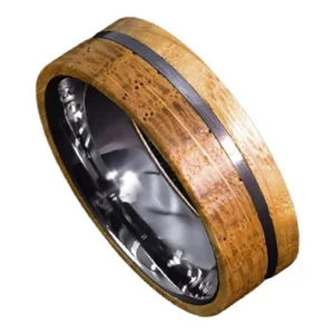 8mm Durable Titanium Tizti Men Ring Tungsten Whiskey Barrel Oak Wood Inlay Mens Wedding Band
