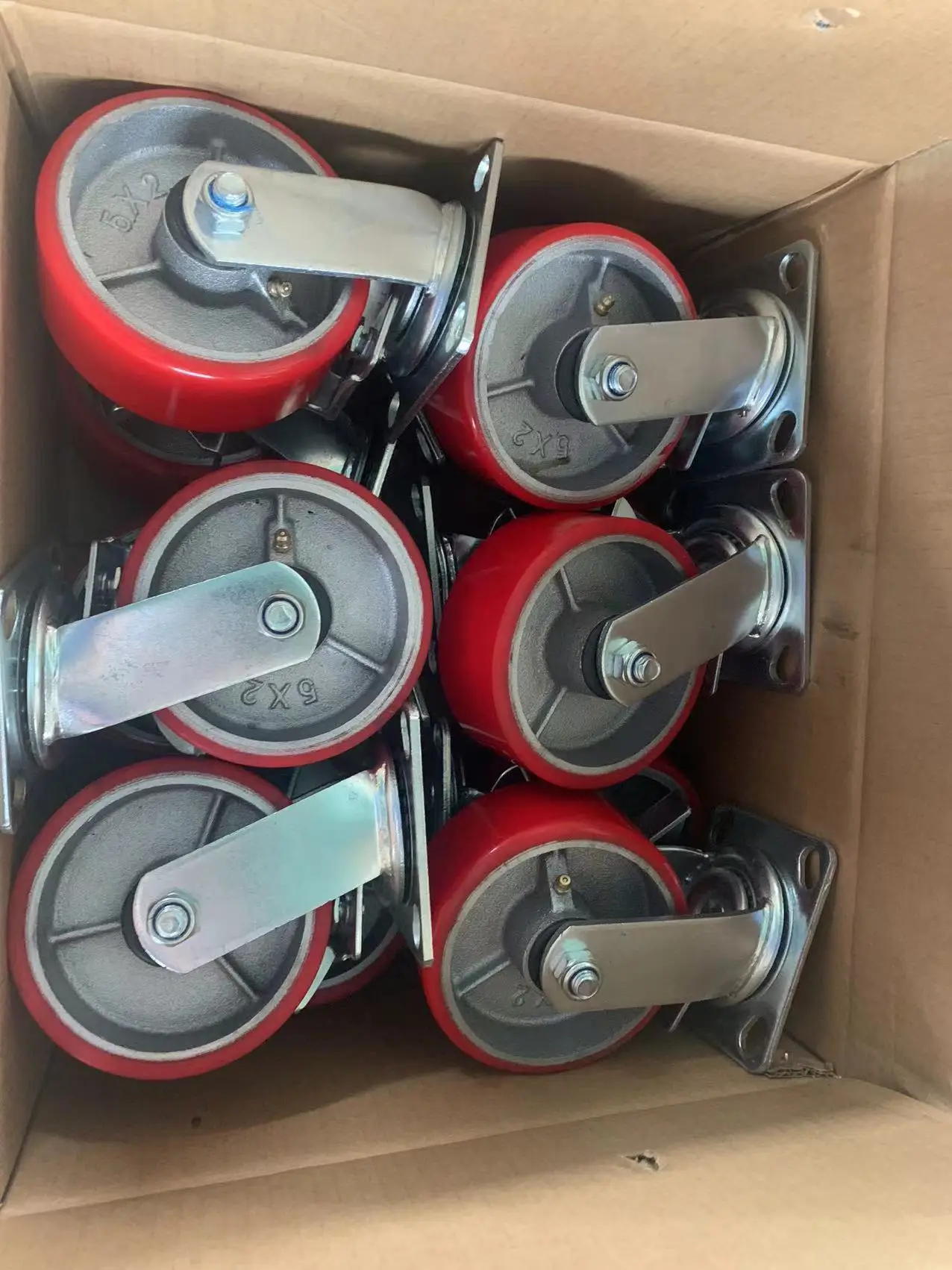 Heavy Duty High Load Capacity Durable Low Noise Polyurethane Casters 5 6 8 Inch Red PU Caster Wheels Industrial