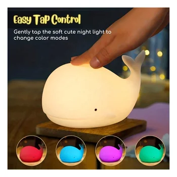 Factory Custom Mesmerizing Color Changing Ambiance Adorable 7 Color Whale Kawaii Night Light Soft Silicone Rechargeable Lamp