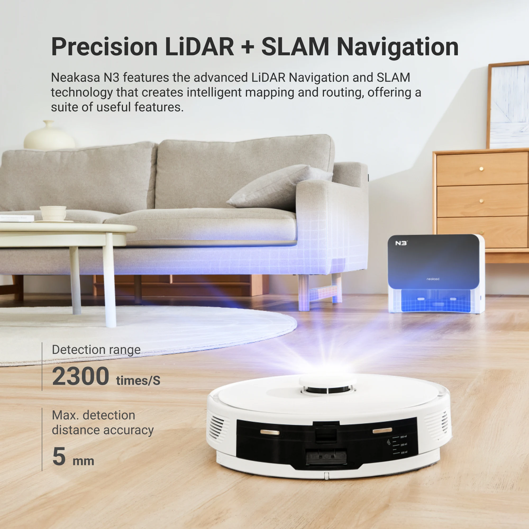Neabo N2 Self Empty Dust Bin Robot  Vacuum Powerful Suction LDS Robot Vacuum Cleaner Laser 2700Pa with Mop Function and Screen