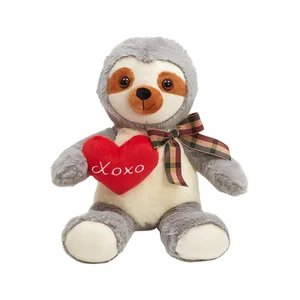 Customized Love Valentines PP Cotton Filled Plush Sloth Stuffed Animal with Heart
