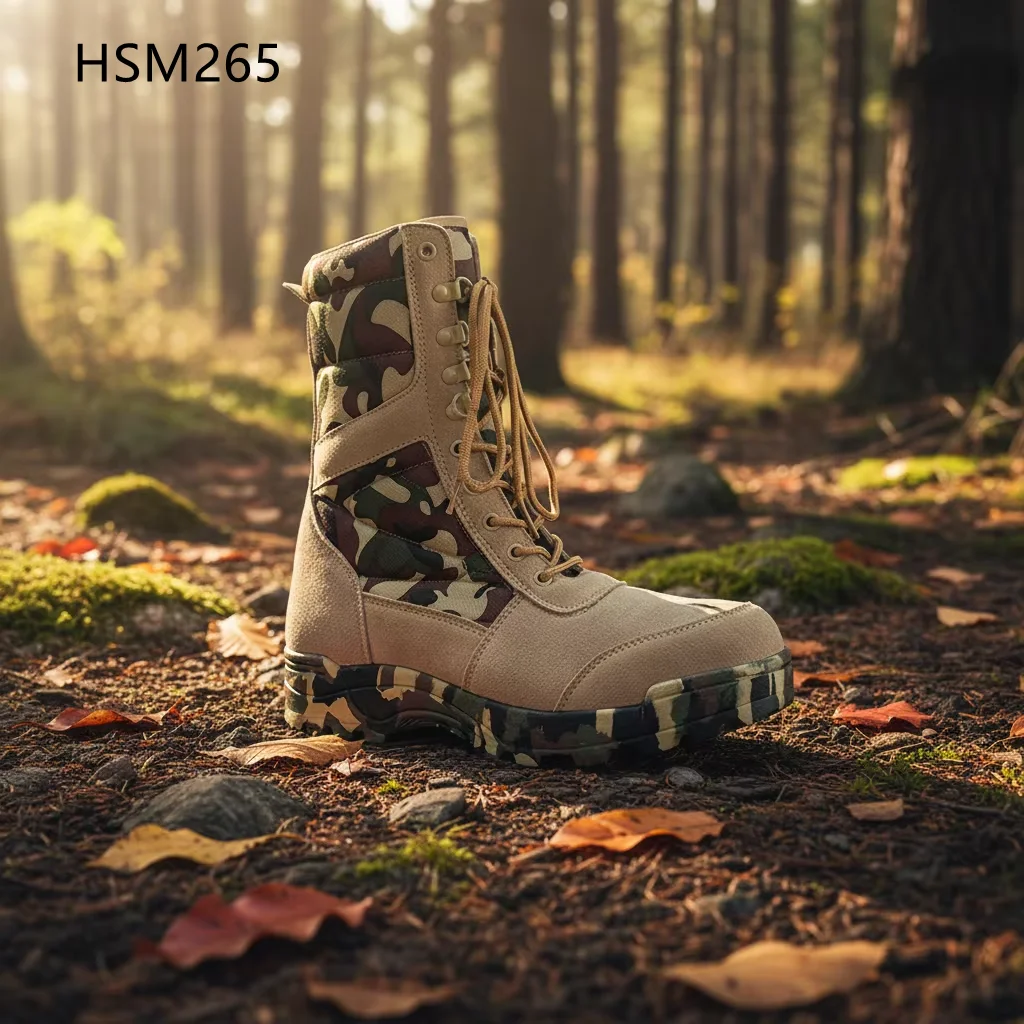 HY,Forest Exploration Hard Wearable Rubber Sole Hunting Boots Anti-tear Camouflage Nylon Fabric Tactical Boot with Zipper HSM265