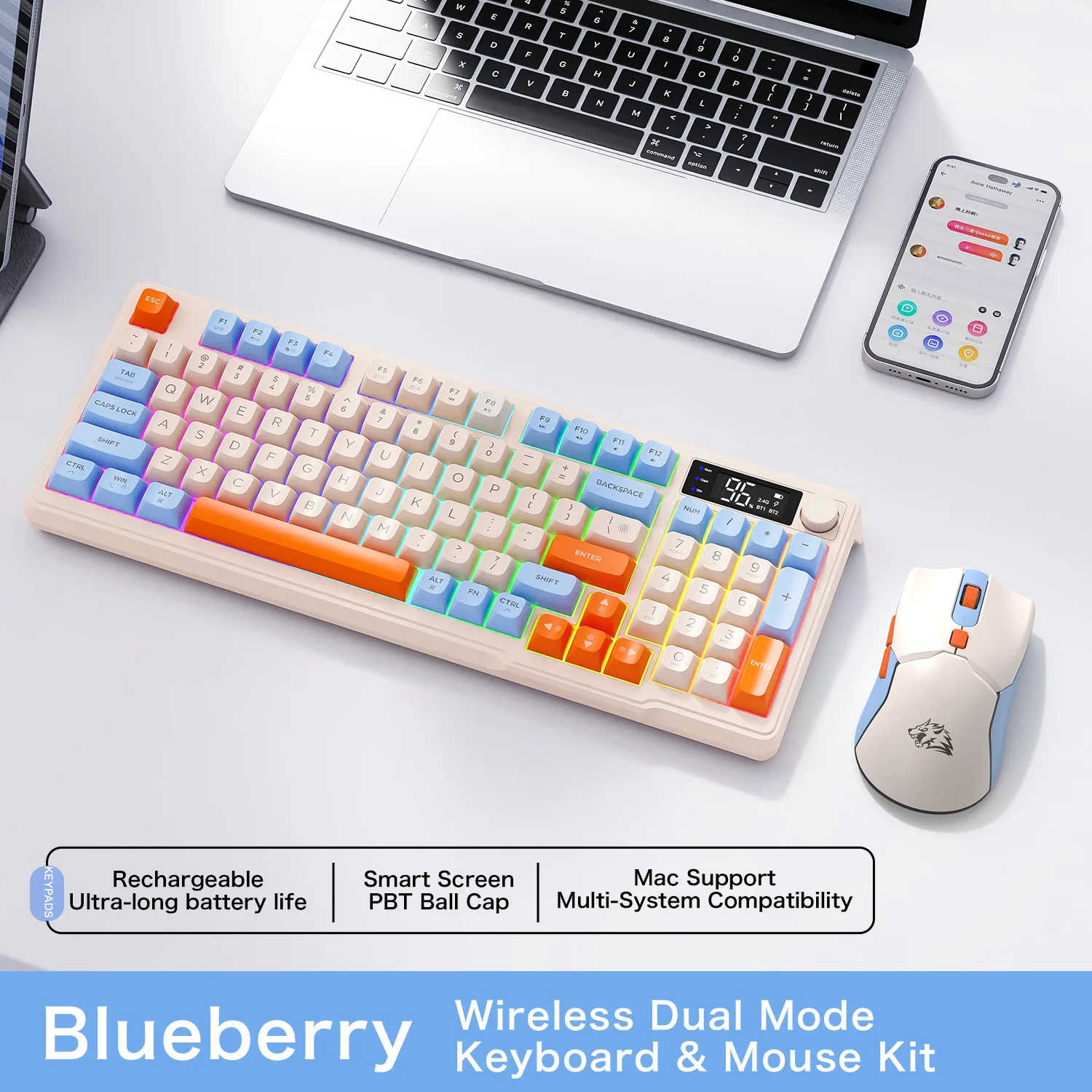 Free Wolf T96 Wireless Dual Mode Keyboard and Mouse Set