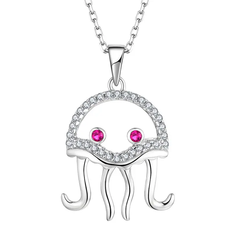 Collana con ciondolo polpo amante del mare in argento Sterling 925 placcato rodio da donna