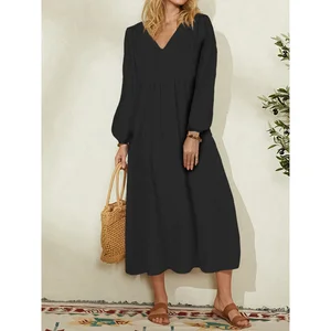 2026 Spring New Fashion Women's Cotton and Linen Loose Lantern Sleeve Dress