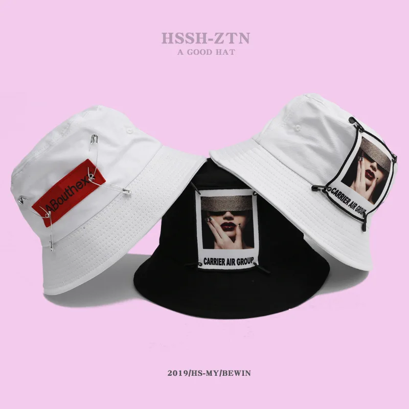 Men Fisherman Bucket Hat Pin Rings 