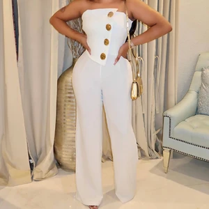 GX10838 Fashion 2024 Tube Tights Unique Big Button Design Irregular Women Jumpsuit Summer Sleeveless Tube One Piece Jumpsuit