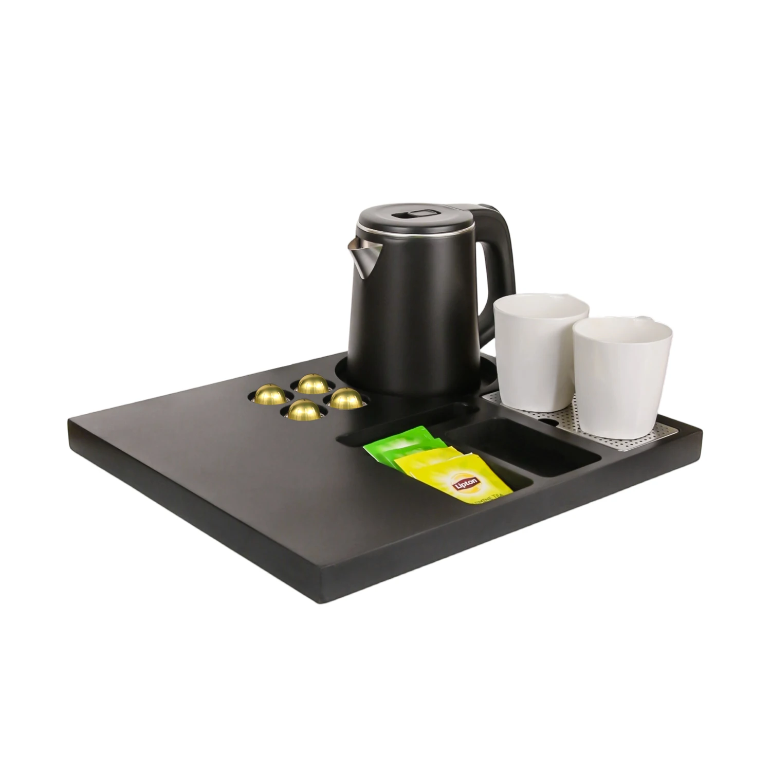Hotel Electric Kettle Service Tray Set for Guest Room Kettle With Tray K Cup Coffee Pod Storage Tray