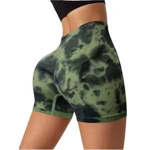 Customized Yoga Shorts Tie Dye Seamless Tight Breathable High Waist Butt Lift Sweat Absorbing Sportswear for Woman