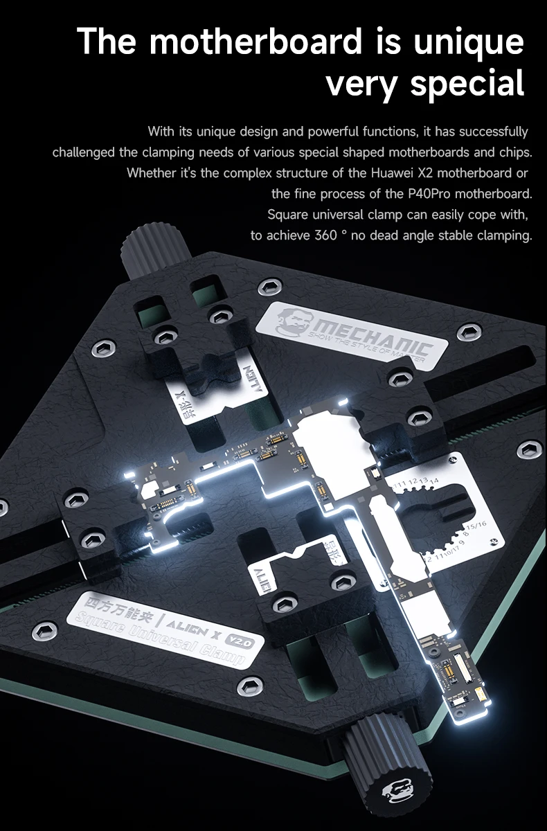 MECHANIC ALIEN X V2.0 Square Universal Motherboard Clamp 360° PCB Soldering Fixture for Phone Board Repair