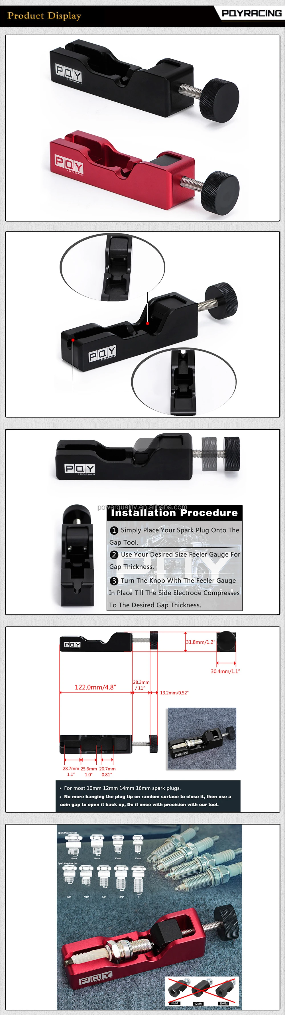 Universal Spark Plug Gap Tool Electrode Compresses 10mm 12mm 14mm 16mm