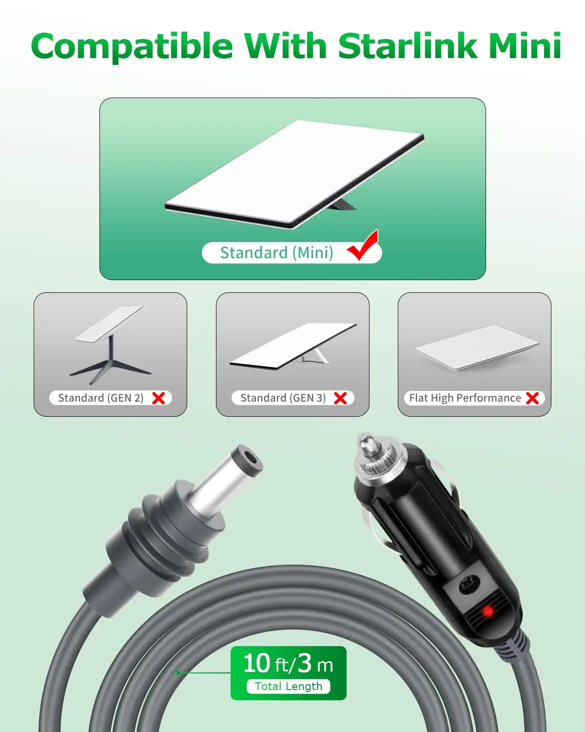 Factory Price Starlink Mini DC Power Cable 12V-24V Car Power Cable with Cigarette Lighter Radio & TV Accessories