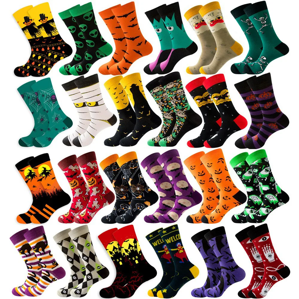 Mens Funny Pattern Dress Christmas Socks Crazy Design Holiday Party Cotton  Socks Novelty Gifts for Men Pumpkin Halloween Socks