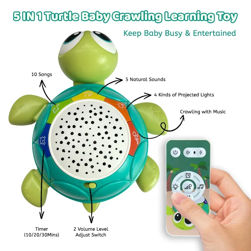 Early Learning Educational Toy Musical Crawling Turtle Baby's New Plastic Projector Toy Remote Controller Electric Power Source