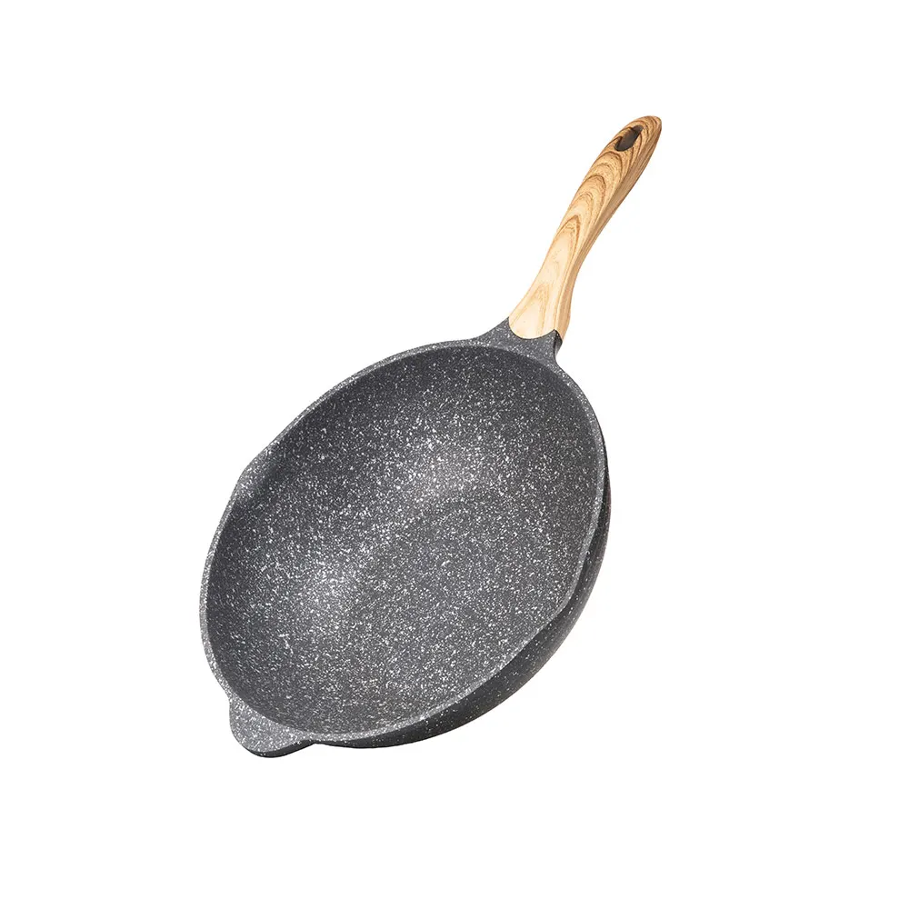 JEETEE OEM Wok Pan Die Cast Aluminum Non Stick Marble Stone Induction  Bottom Wok Pan White Granite Cooking Wok With Bakelite Lid - Buy JEETEE OEM  Wok Pan Die Cast Aluminum Non