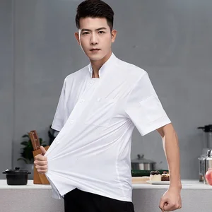 Men's High-End Summer Short-Sleeved Chef Work Clothes Breathable Stretch Cotton Twill for Hotel Catering Restaurant Kitchen Top