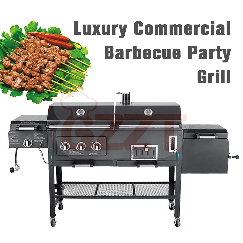 業務用 ガス・炭兼用コンボグリル 大型BBQグリル スモーカー機能付