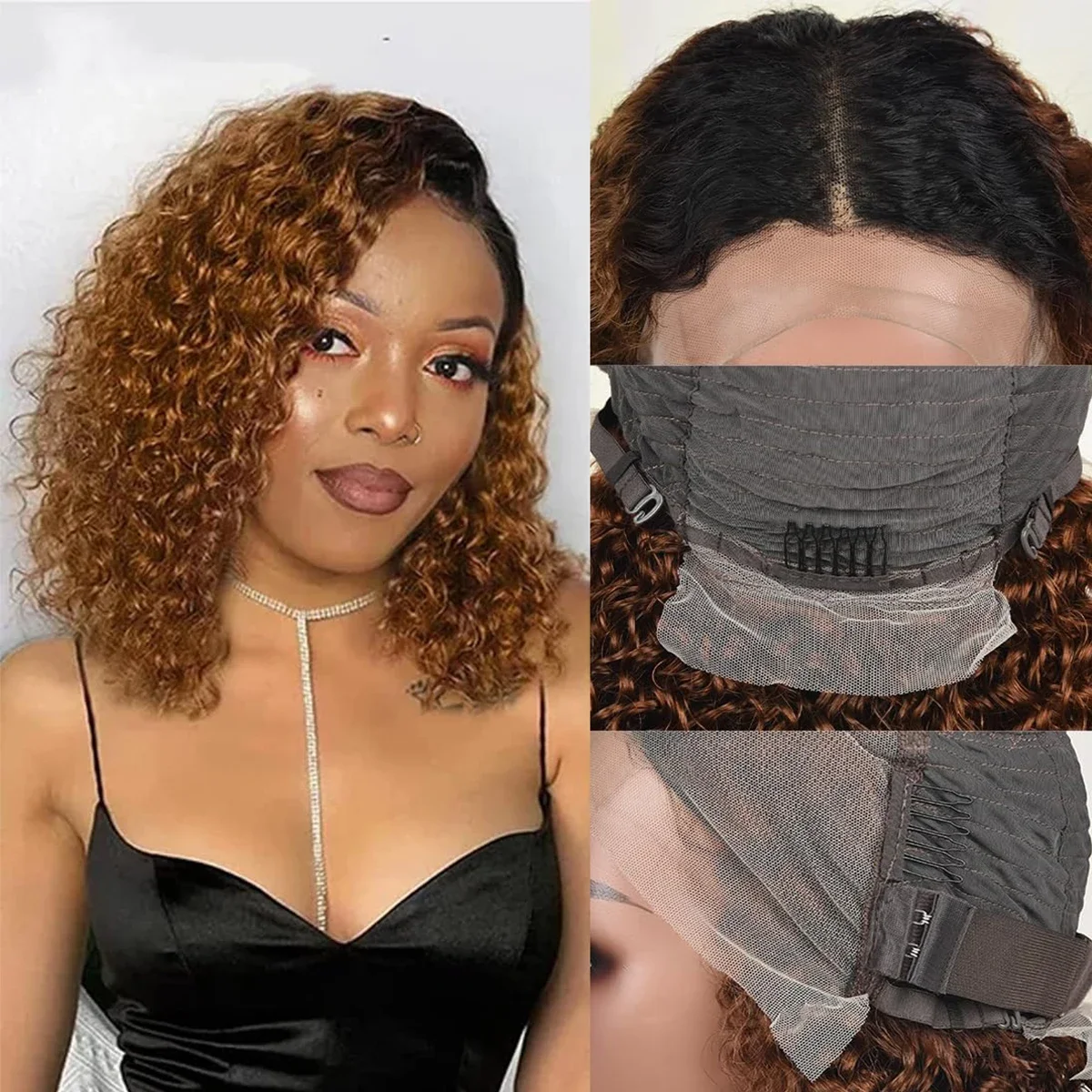 Echthaar Bob Perücke Ombré Deep Wave Mit Lace Front 180 Dichte_voghion.com