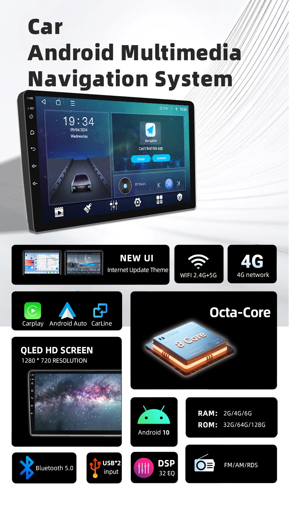 TS18 9 Inch Android Car Radio DVD Player with 4G CarPlay, Android