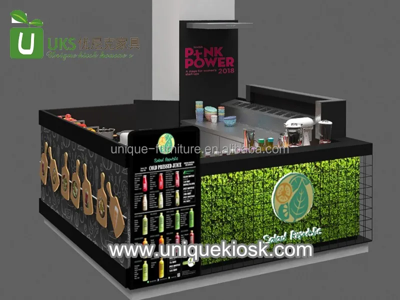 Useful Salad bar Counter Modern Fresh Fruit Kiosk Popular Mall Fast Food Booth Design Modern Snack Stand for Sale