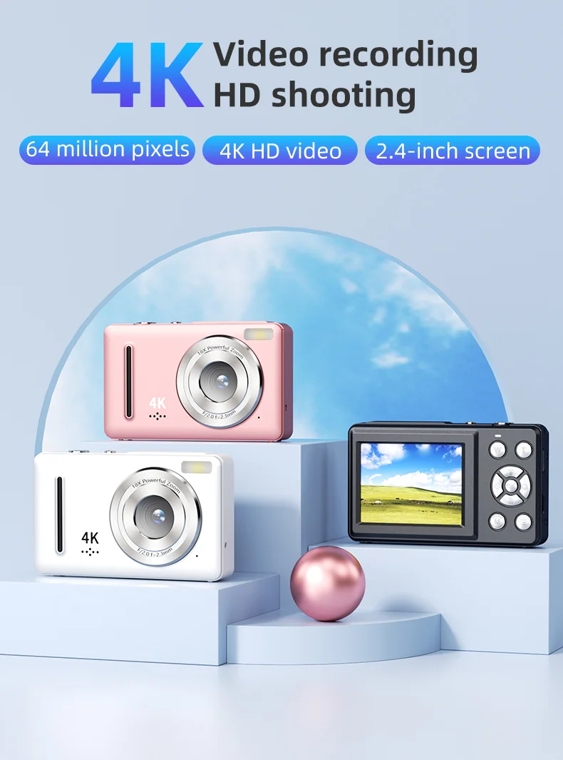 4K Kids Camera Mini Portable Digital Point and Shoot Camera with 18X Zoom Anti Shake, Compact Small Camera for Boys Girls