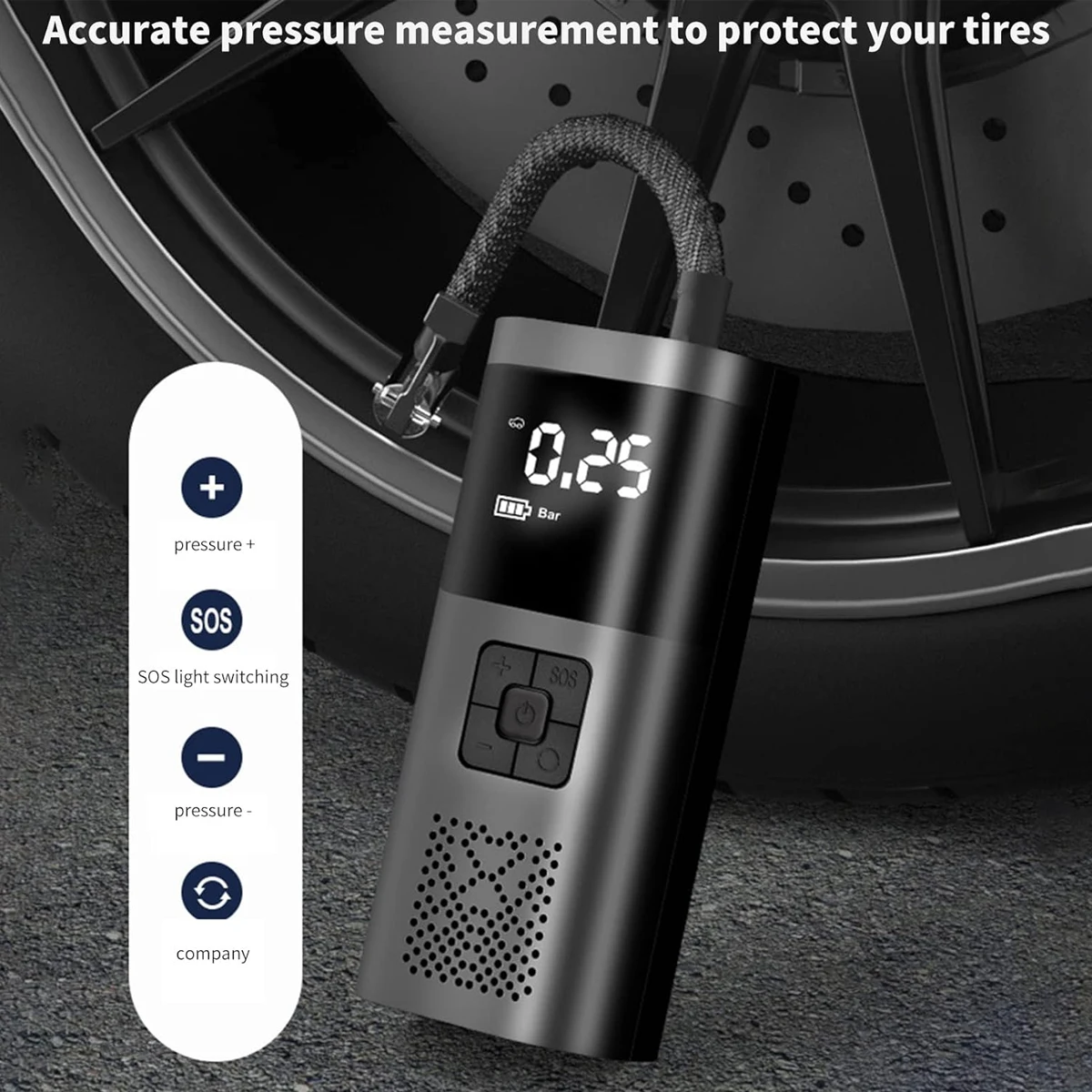 Portable 150Psi Car Tire Inflator Smart Digital Display Wired Electric Inflator for Car Motorcycle Scooter Bicycle Bike Tire - view 5