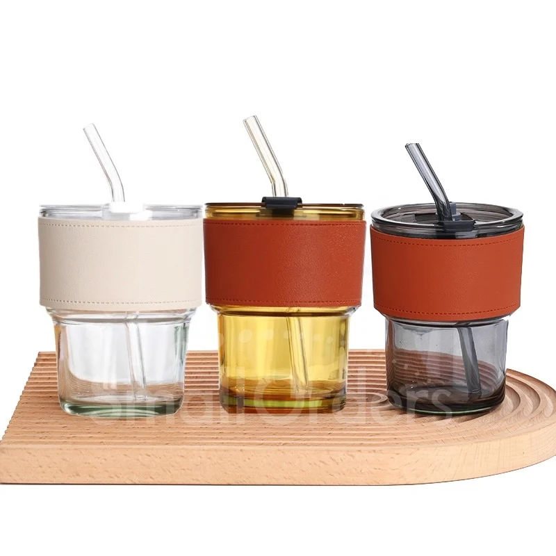 High Beauty Net Red Bamboo Coffee Cup Portable Straws Lids Large-Capacity Reusable Glass Mug Juice Promotional Party Supplies