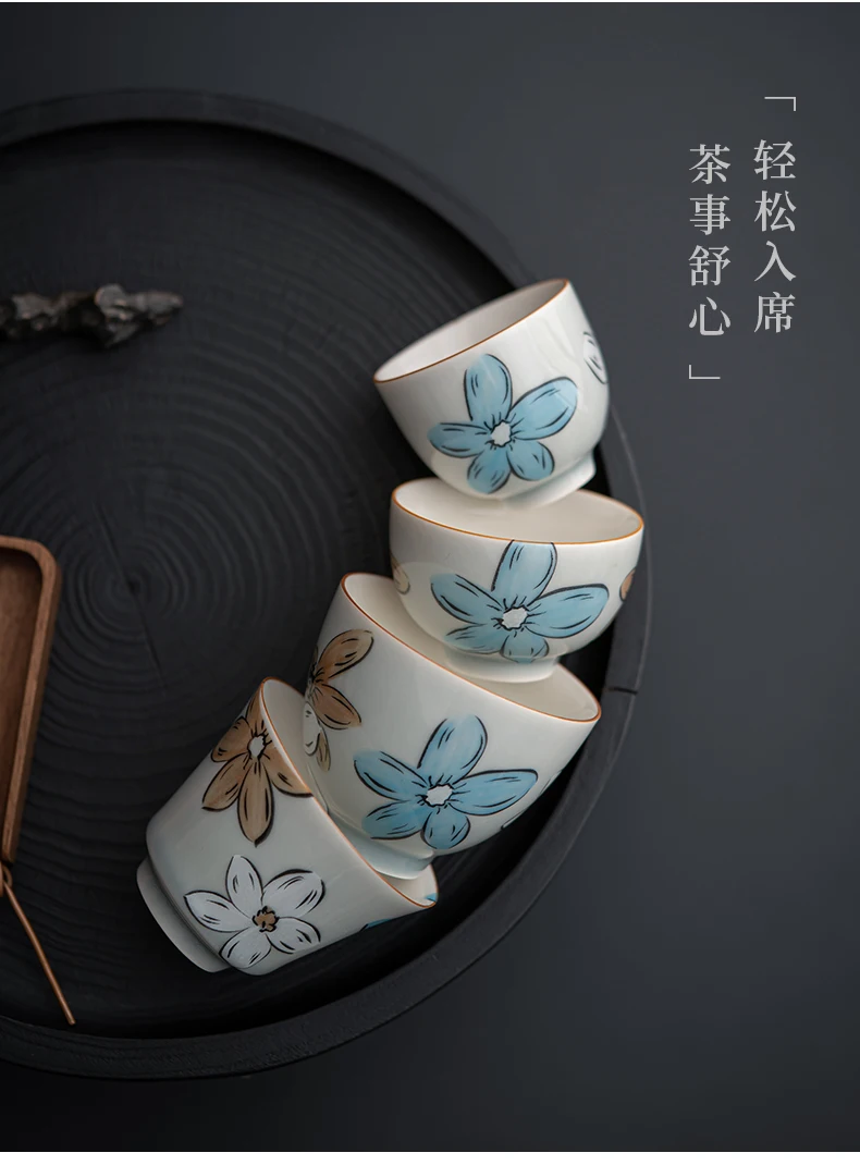 Japanese-Style Ice Grey Porcelain Tea Cup with Retro Chinese Design for Serving Tea and Coffee for Hostess or Drinkware