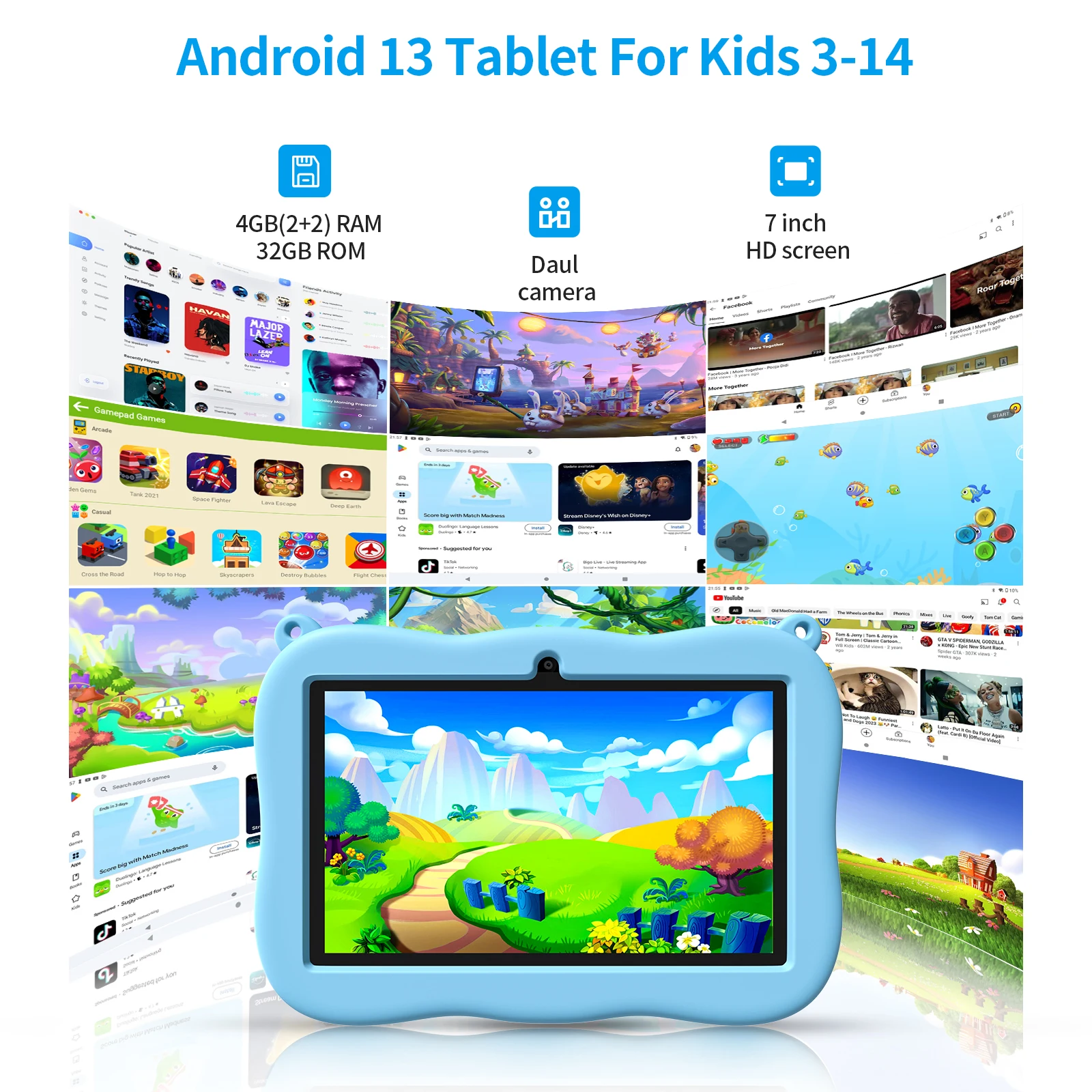 Kids Learning Tablet Android 7 Inch Wifi Smart Tab for Education Kids Tablet Education Tablet for Children Studying