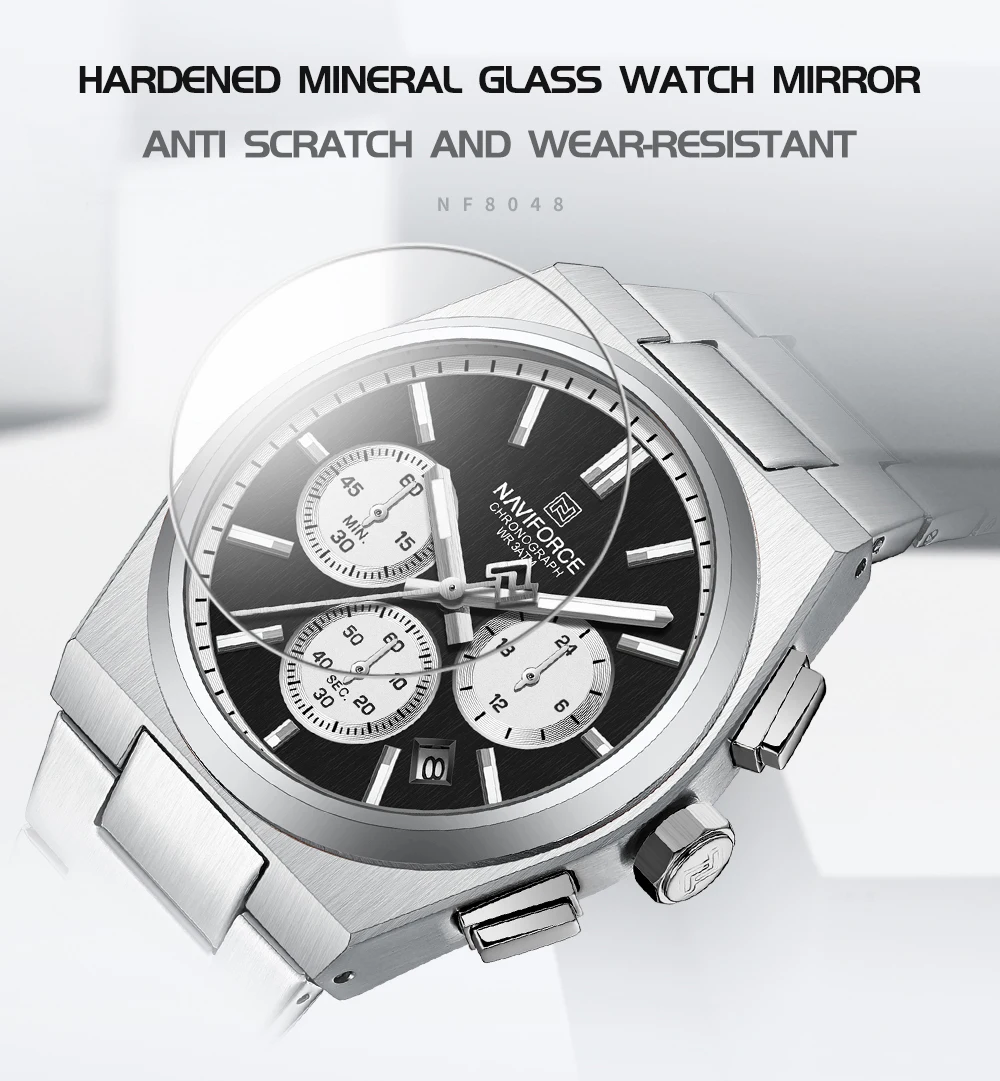 NAVIFORCE NF8048G/L Chronograph Stainless Steel Bracelet Couple 8048 Brand Women Watch Quartz Men Wristwatch Lover's Watches