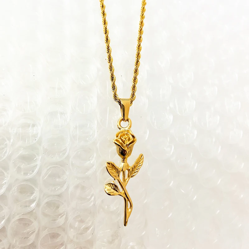 18k Gold Plated Rose Pendant Elegant Jewelry Statement