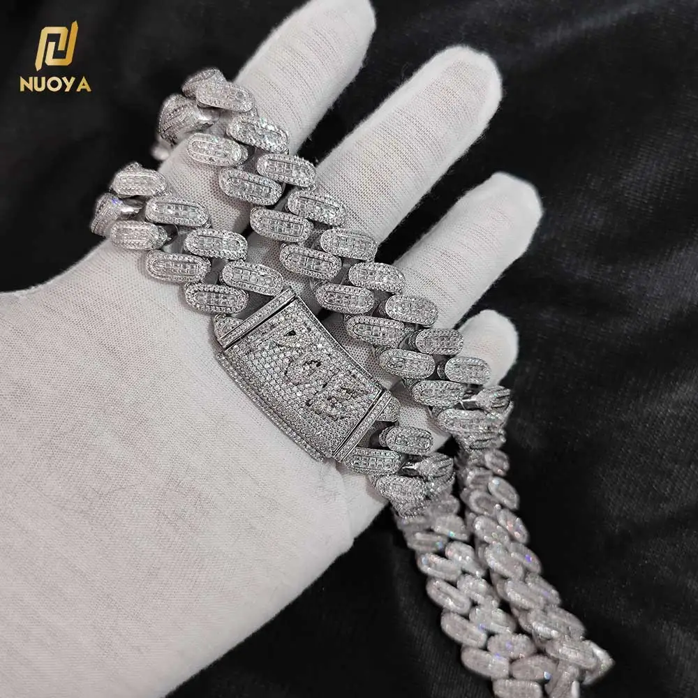 Nuoya 18mm Bling Baguette Diamond Cuban Link Chain Hiphop Custom Logo ...