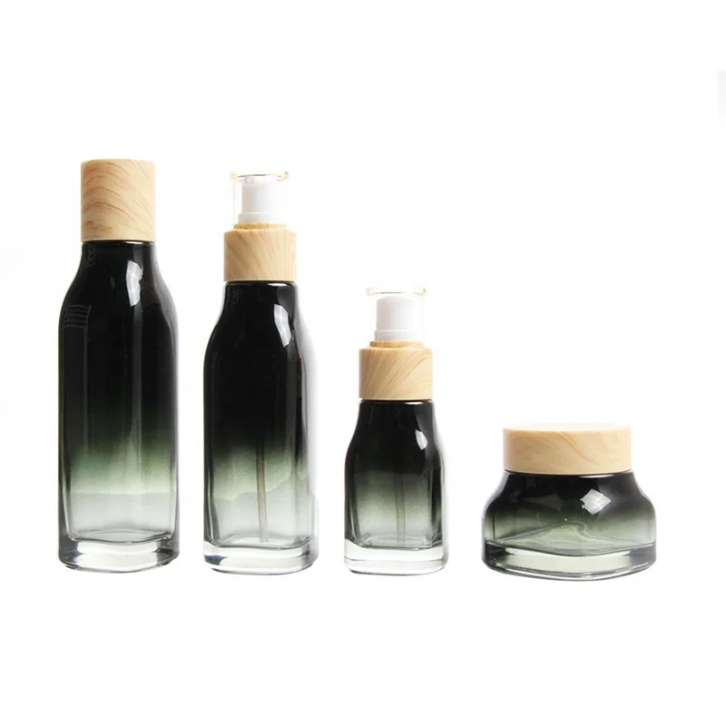 Luxury Cosmetic glass bottle set -- 30g 50g 30ml 50ml 100ml 120ml The gradient of gray square glass  bottle+spray/pump