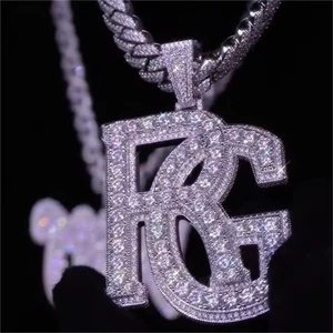 Hip Hop 925 Silver Fine Full Iec Out Vvs Moissanite Round Brilliant Cut Custom Letter Pendant Necklace for Men
