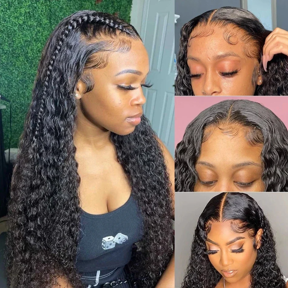 Cabello humano Remy de 13 x 4 con ondas profundas y cierre de encaje suizo, nudos blanqueados, cabello de bebé prearrancado n.° 1B_voghion.com