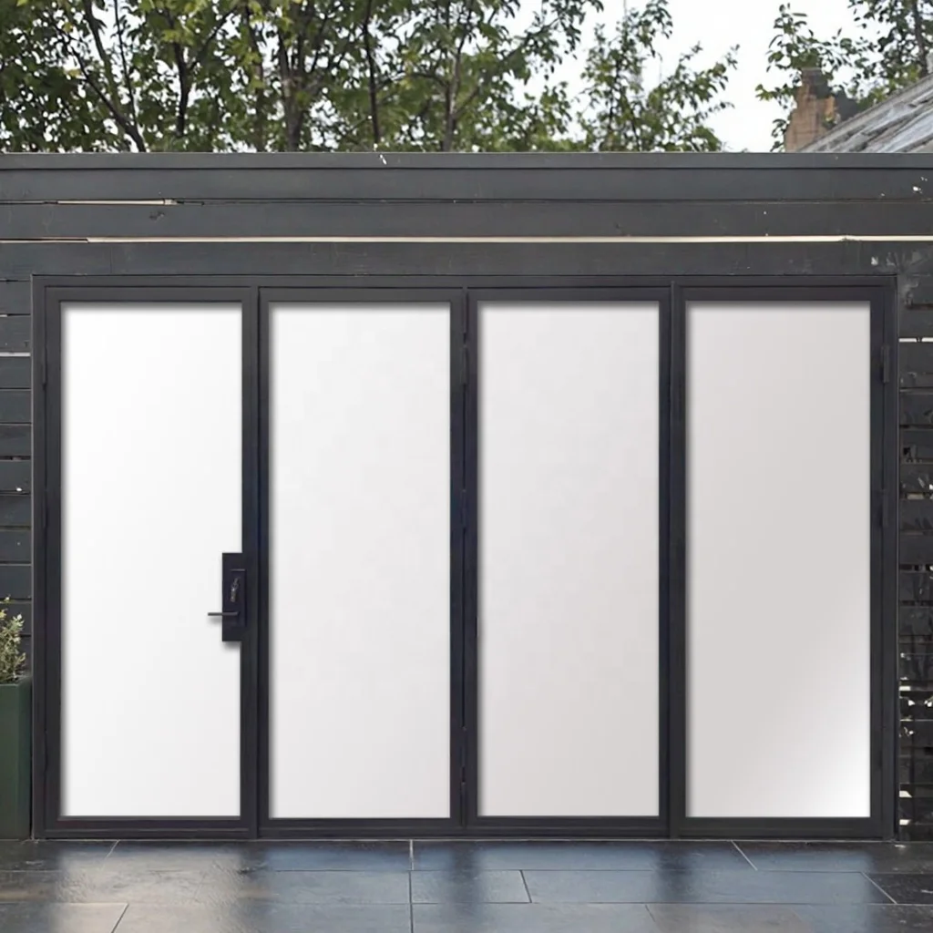 Modern Customized French Style Wrought Iron Glass Folding Door with Tempered Glass Windproof for Entry details