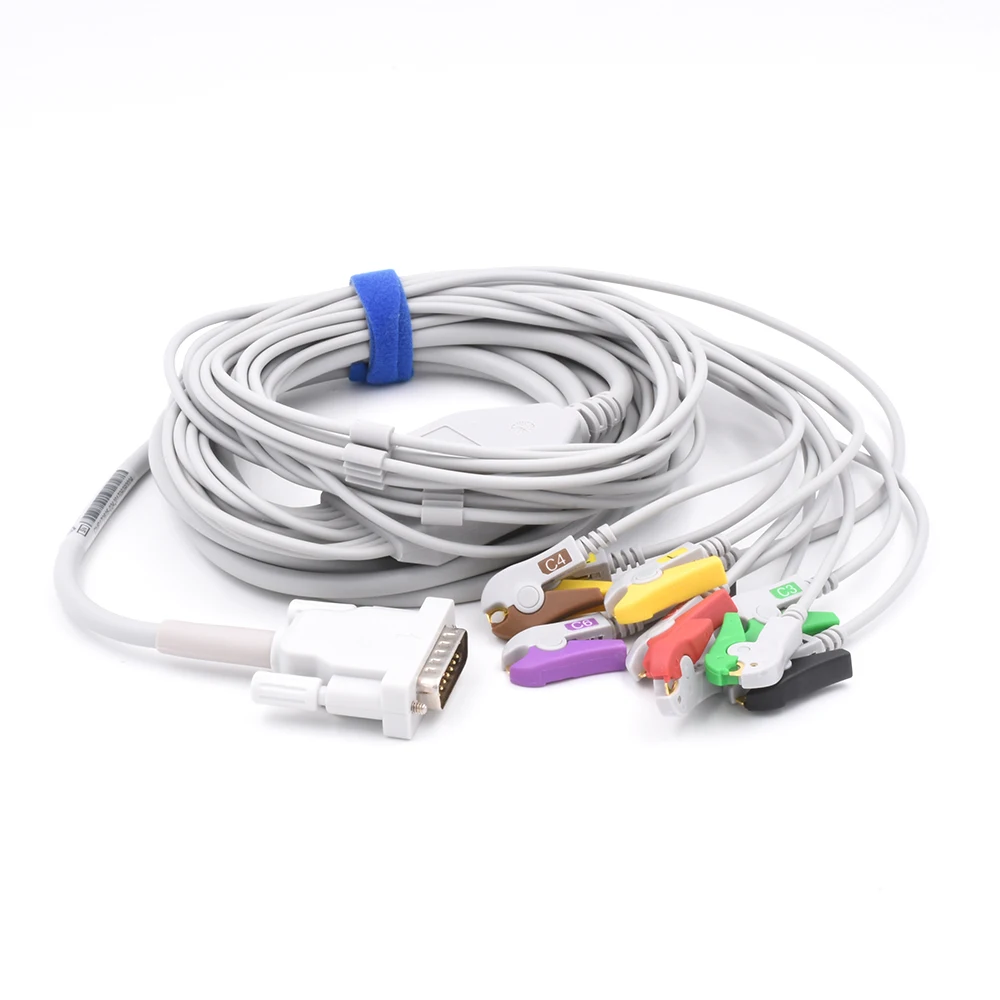 Compatible for contec ECG1200G/ECG600G EKG Cable,15pin 10 Lead Clip IEC Direct-Connect EKG Cable