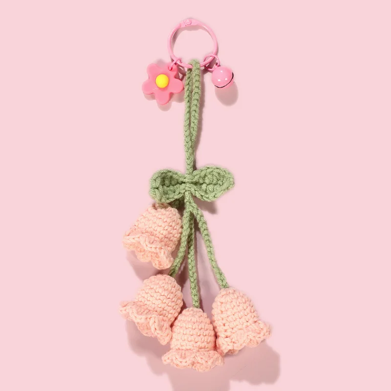 Portachiavi con fiore orchidea lavorato a maglia carino dolce all'uncinetto fiore campana ciondolo borse decorazione donna portachiavi